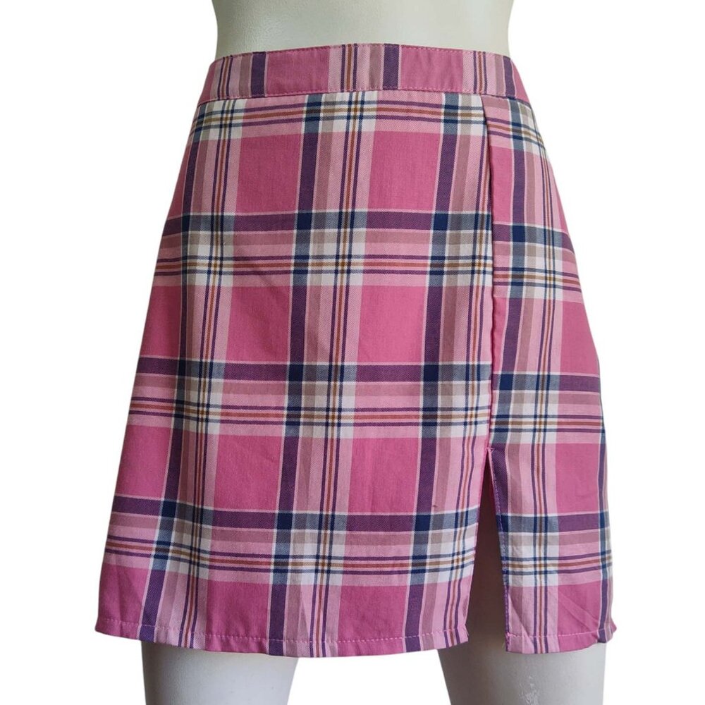 Sugar Thrillz Vibrant Pink Plaid Mini Skirt